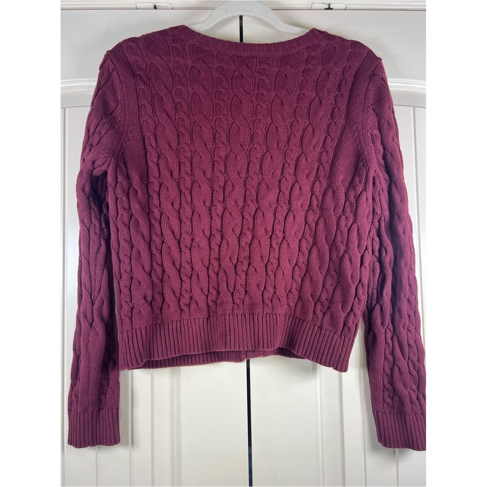 Lands' End Drifter Cable Knit Cardigan Sweater Burgundy‎ Small Petite SP - Picture 5 of 8